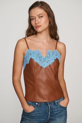 By Anthropologie Faux-Leather Lace-Trim Camisole