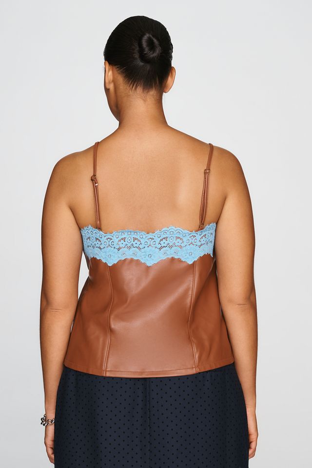 By Anthropologie Faux-Leather Lace-Trim Camisole #6