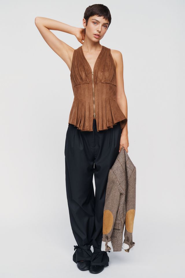 Maeve Viki Faux-Suede Zip-Front Peplum Top #1