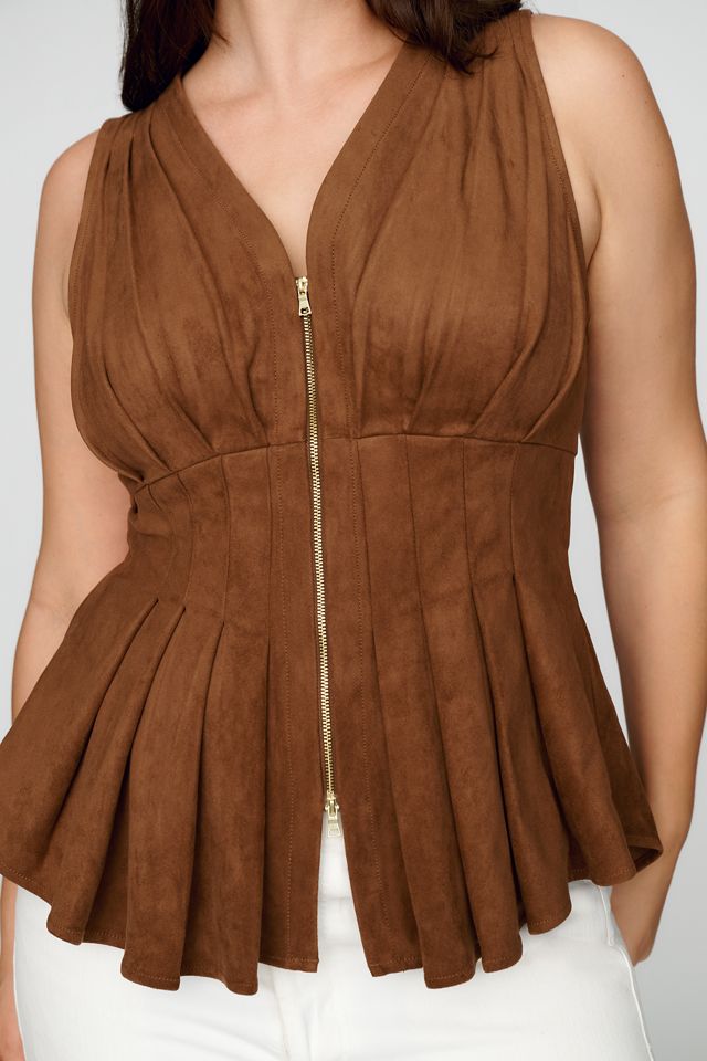 Maeve Viki Faux-Suede Zip-Front Peplum Top #6