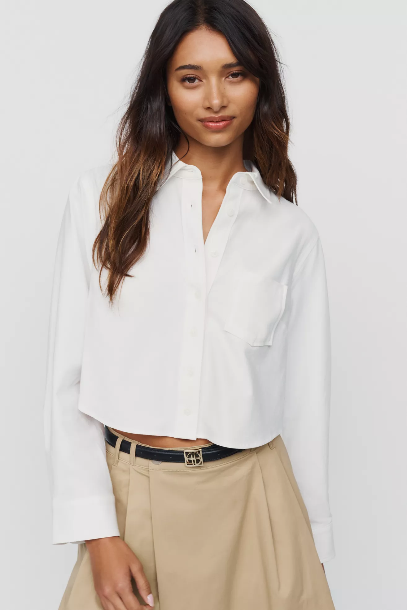 Maeve Merritt Cotton Stretch Cropped Buttondown Shirt