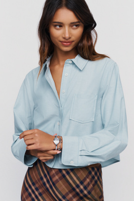 Maeve Merritt Cotton Stretch Cropped Buttondown Shirt by Anthropologie