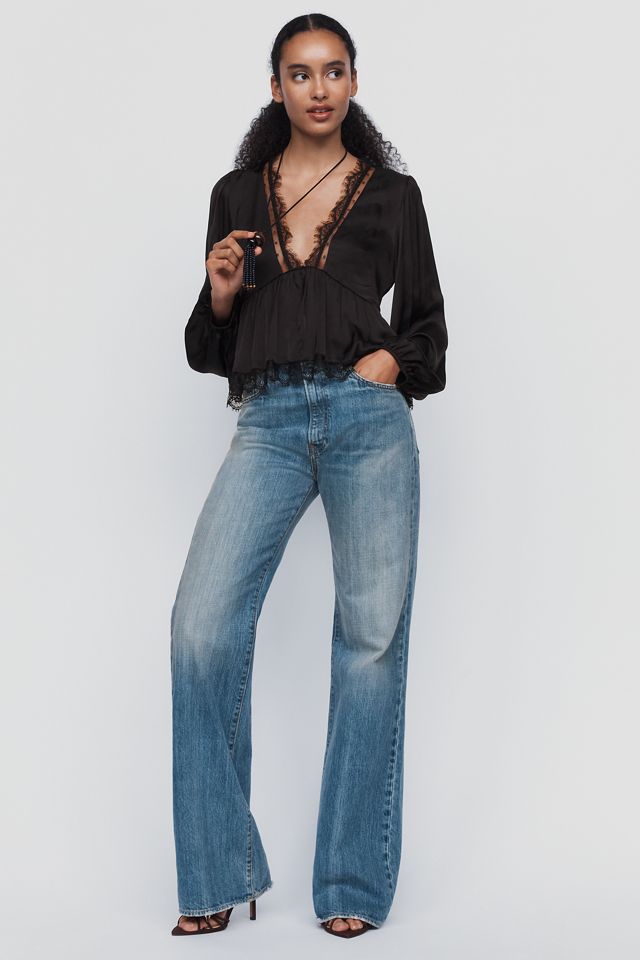 By Anthropologie Satin Lace Trimmed Plunge Blouse #3