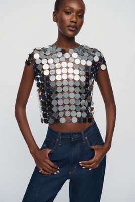 By Anthropologie Kurzärmliges Kettenhemd-Top