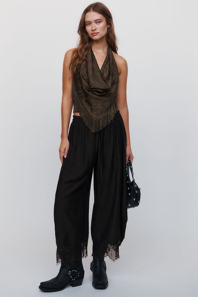 Maeve Satin Cowl Neck Fringed Halter Top #2