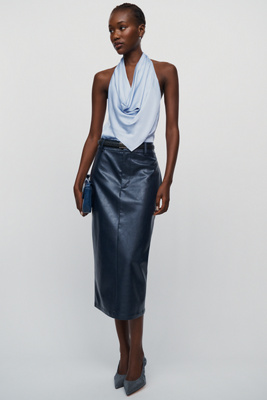 Maeve Satin Cowl Neck Halter Blouse by Anthropologie