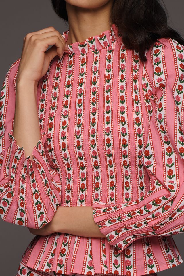 Pink City Prints 100% Cotton Isabel Peplum Top | Anthropologie
