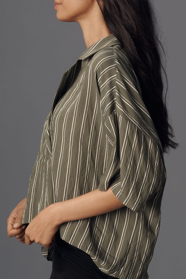 The Dylon Short-Sleeve Wide-Placket Top: Striped Edition #7