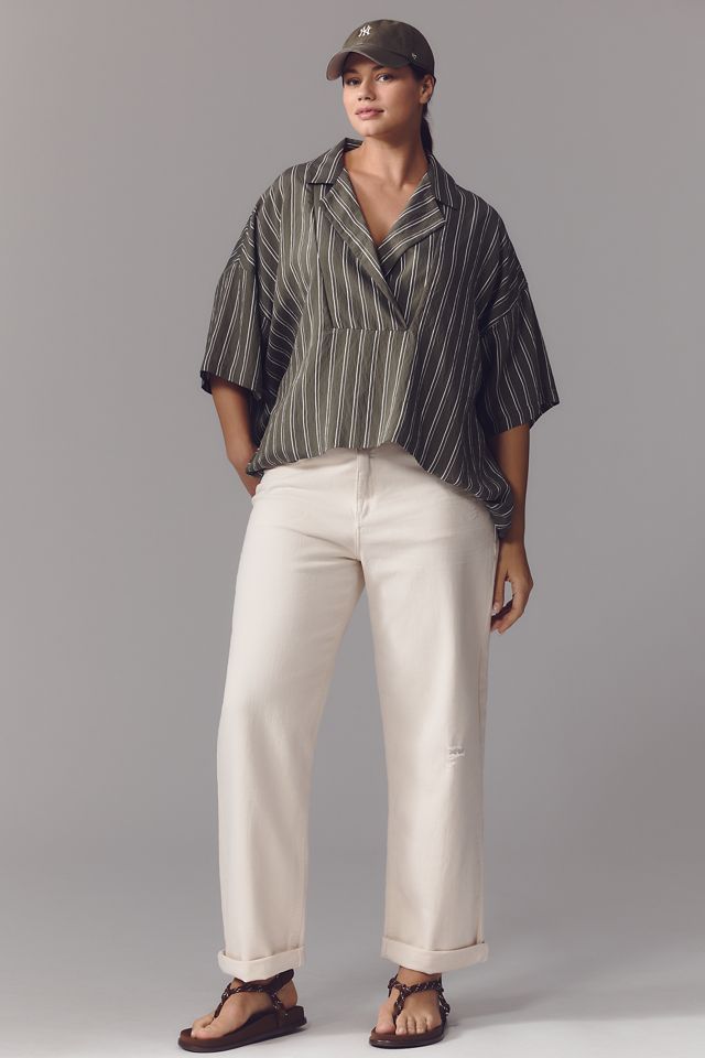 The Dylon Short-Sleeve Wide-Placket Top: Striped Edition #2