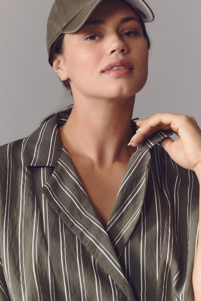 The Dylon Short-Sleeve Wide-Placket Top: Striped Edition #3