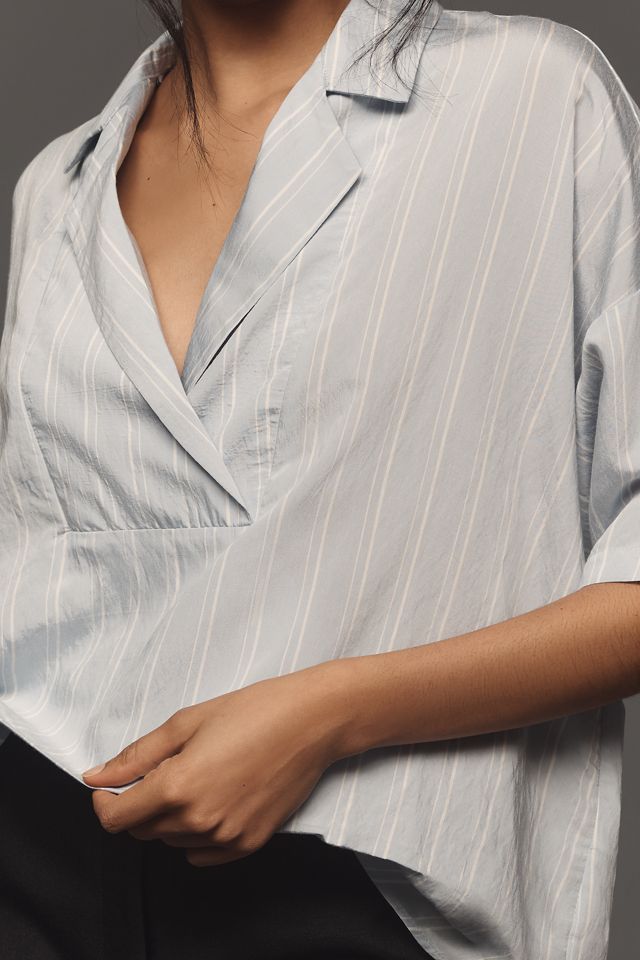 The Dylon Short-Sleeve Wide-Placket Top: Striped Edition #2