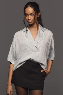 The Dylon Short-Sleeve Wide-Placket Top: Striped Edition
