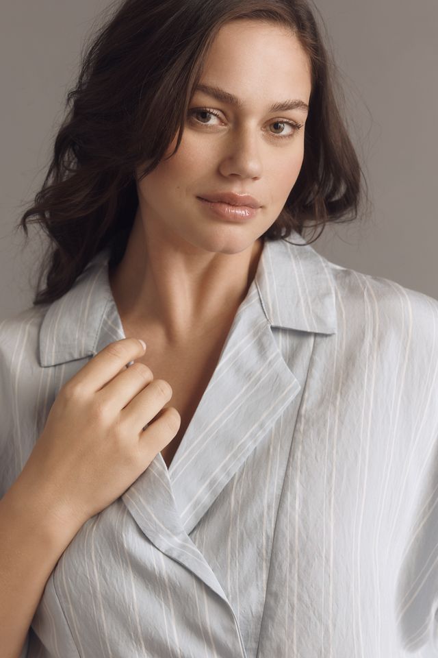 The Dylon Short-Sleeve Wide-Placket Top: Striped Edition #6