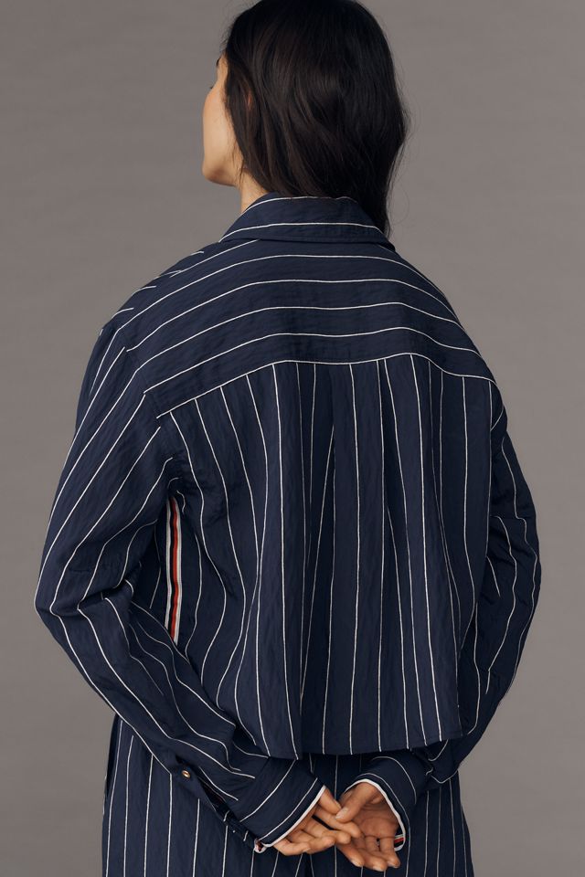 Maeve Pinstripe Silky Buttondown Crop Top #2