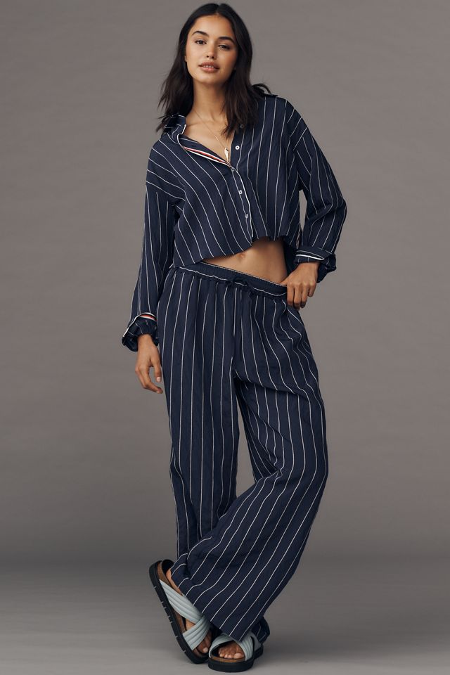 Maeve Pinstripe Silky Buttondown Crop Top #3