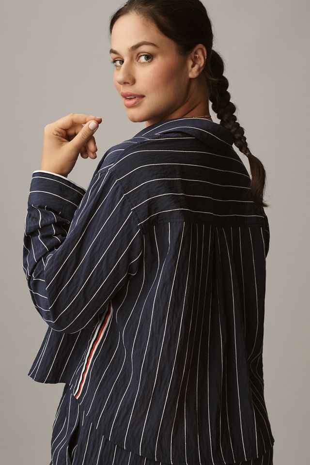Maeve Pinstripe Silky Buttondown Crop Top #6