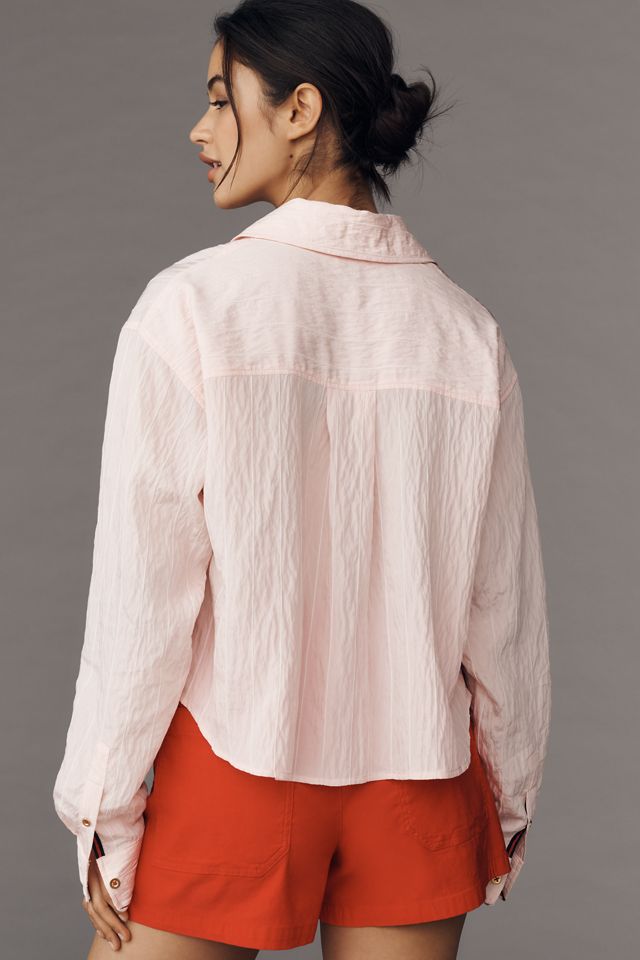 Maeve Pinstripe Silky Buttondown Crop Top #2