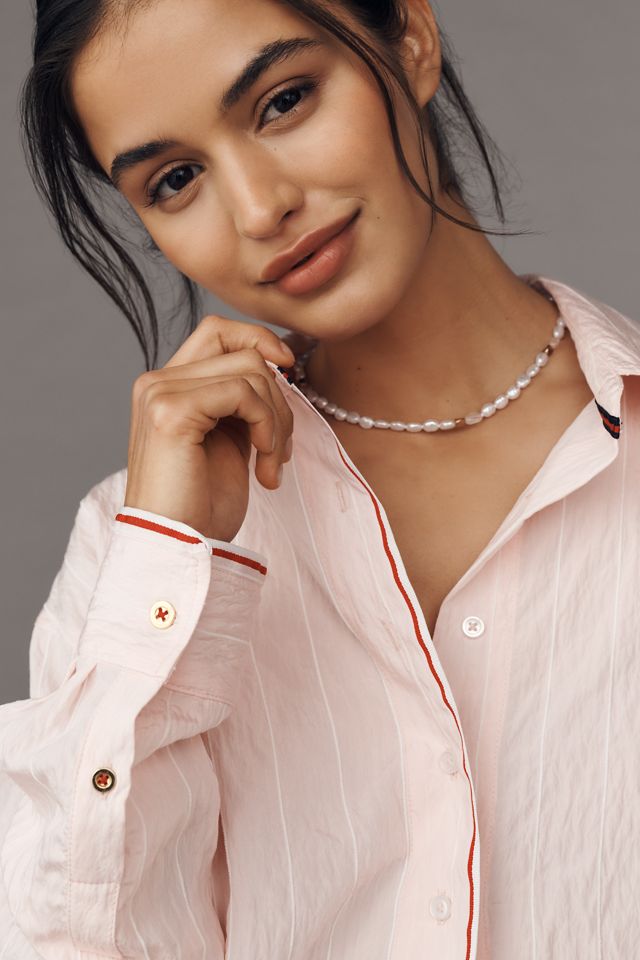 Maeve Pinstripe Silky Buttondown Crop Top #3