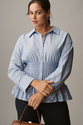 Maeve Long-Sleeve Smocked-Waist Blouse