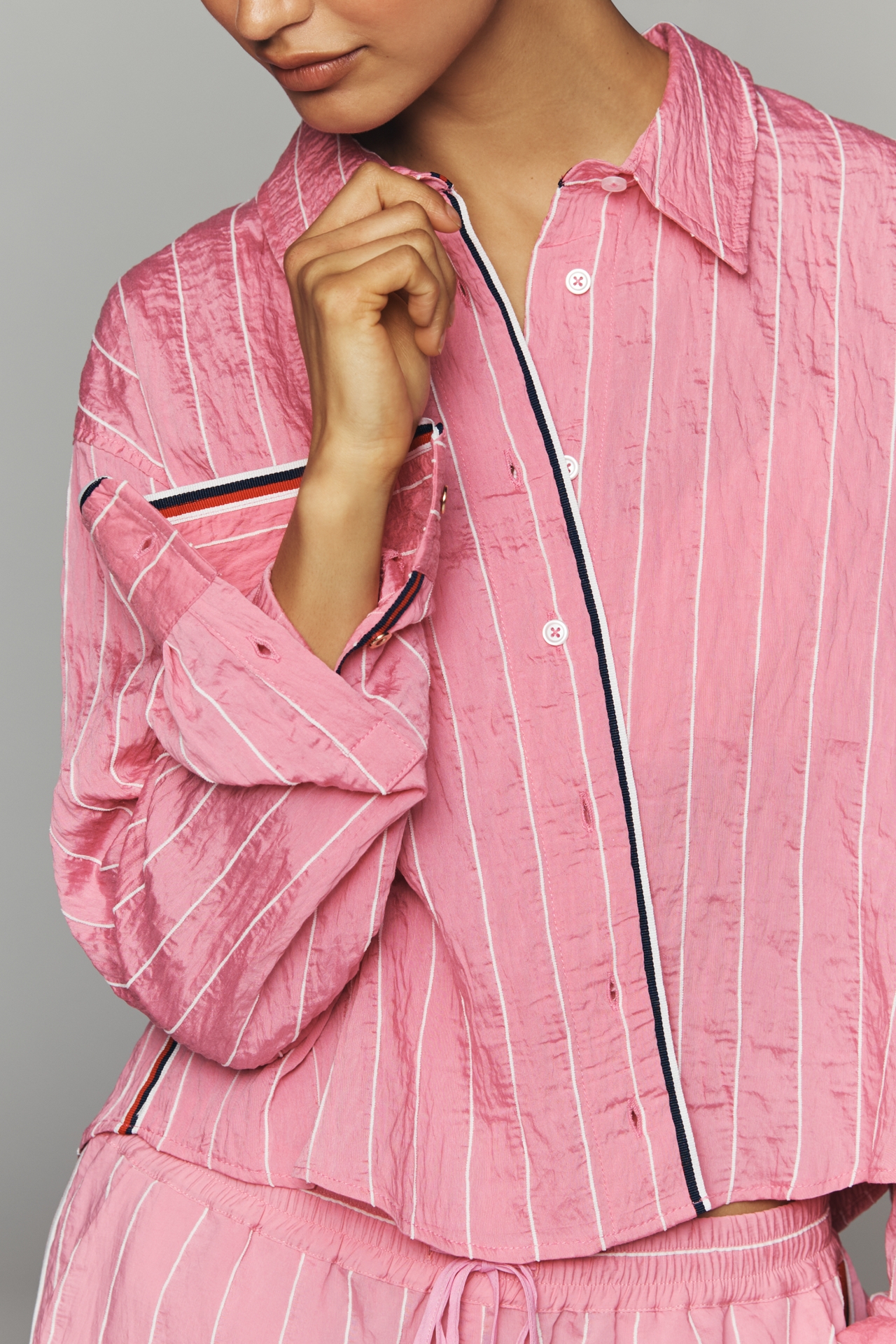 Maeve Silky Crop Buttondown Shirt