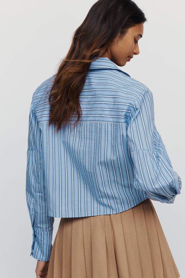 Maeve Cotton Poplin Blend Cropped Henley #3