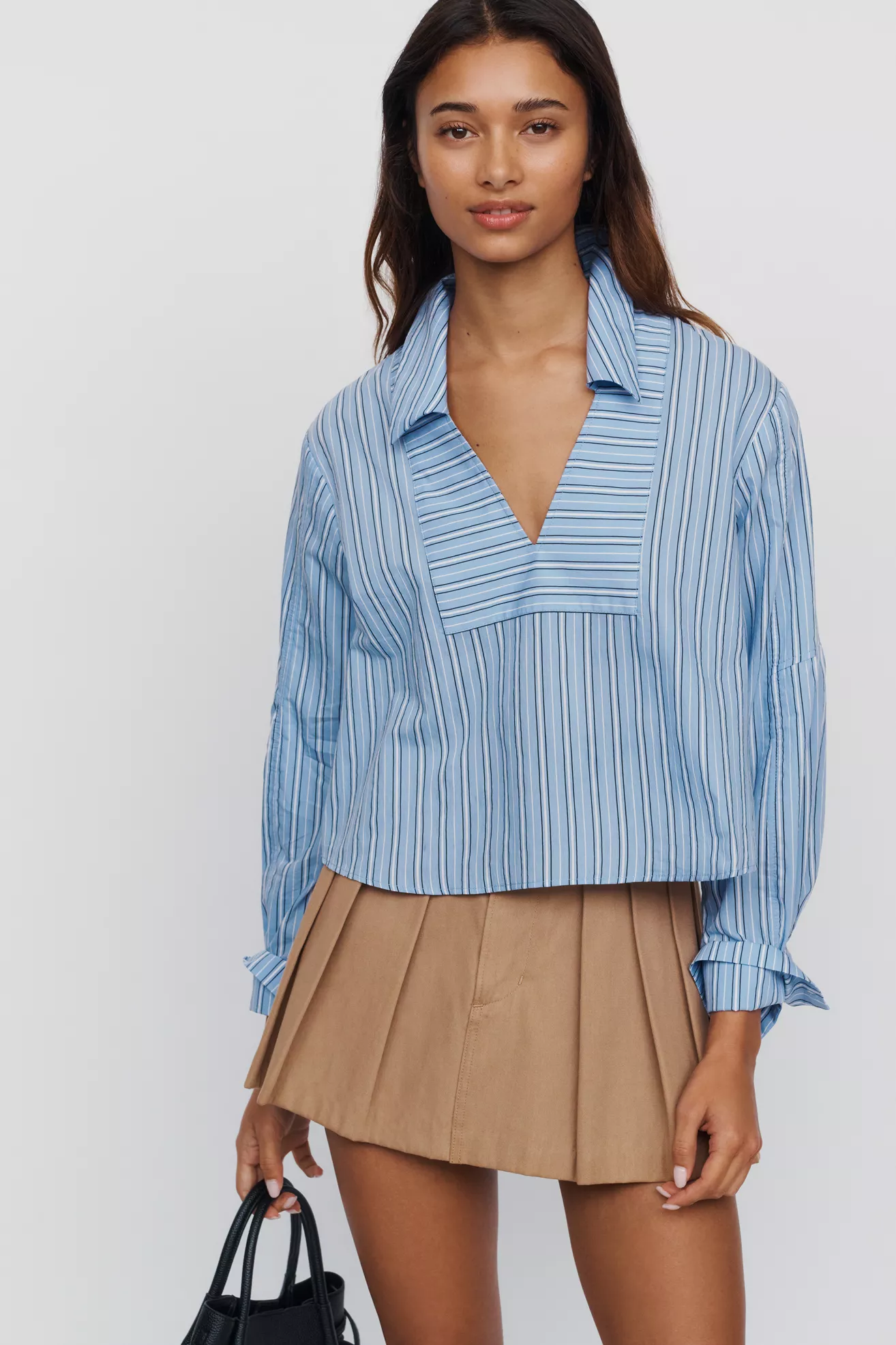 Maeve Cotton Poplin Blend Cropped Henley