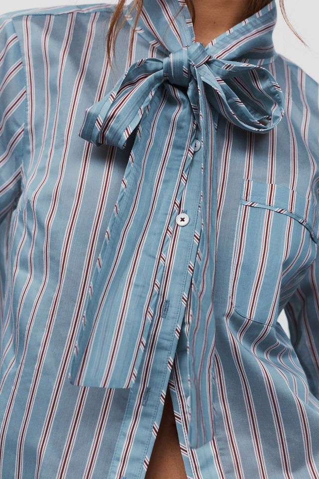 Maeve Striped Tie-Neck Blouse #1