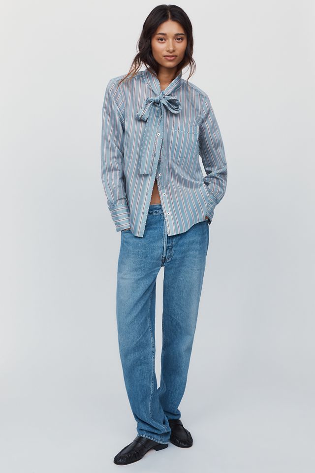 Maeve Striped Tie-Neck Blouse #2