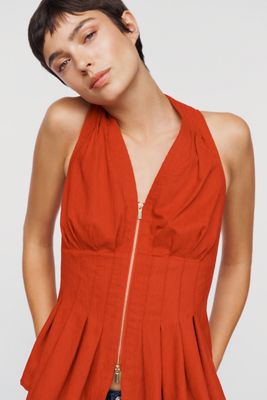 Maeve Pleated Zip-Front Blouse