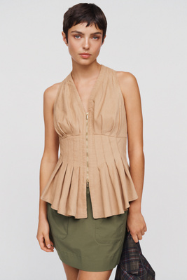 Maeve Viki Corduroy Zip-Front Peplum Top | Anthropologie