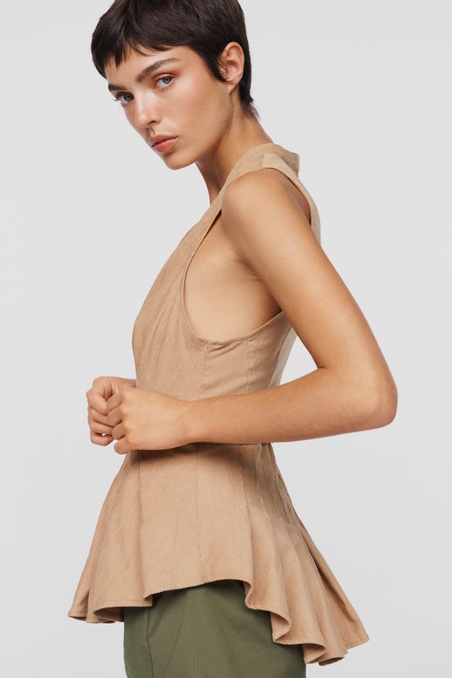 Maeve Corduroy Pleated Zip-Front Blouse #1