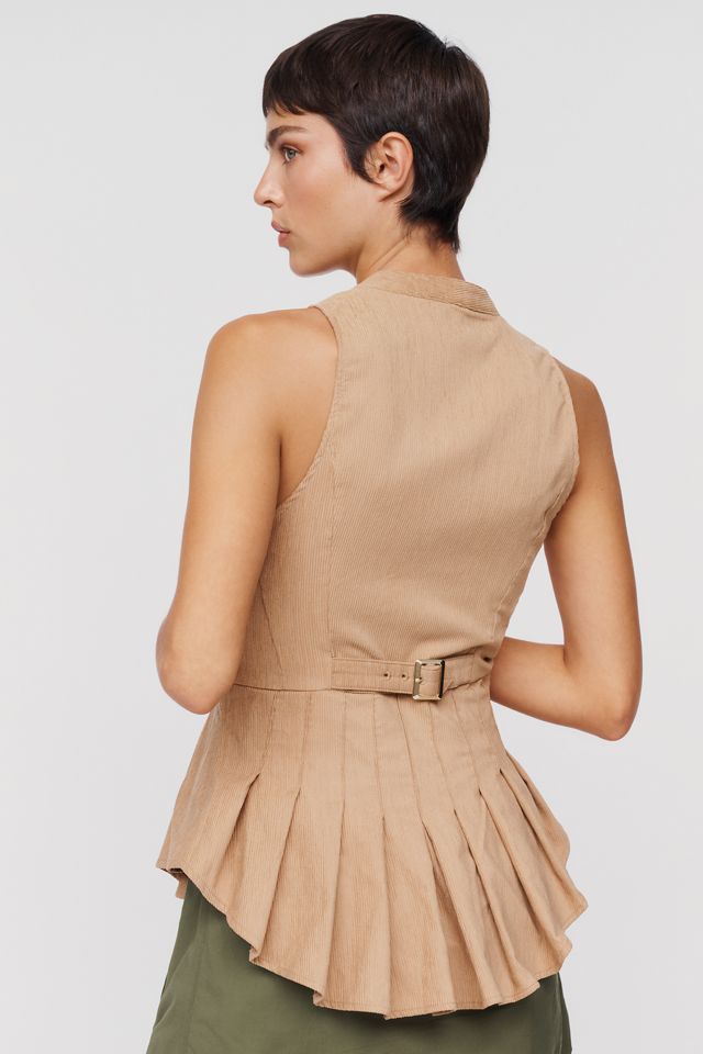Maeve Corduroy Pleated Zip-Front Blouse #3