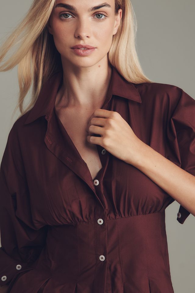 Maeve Long-Sleeve Cinched Buttondown Shirt #3