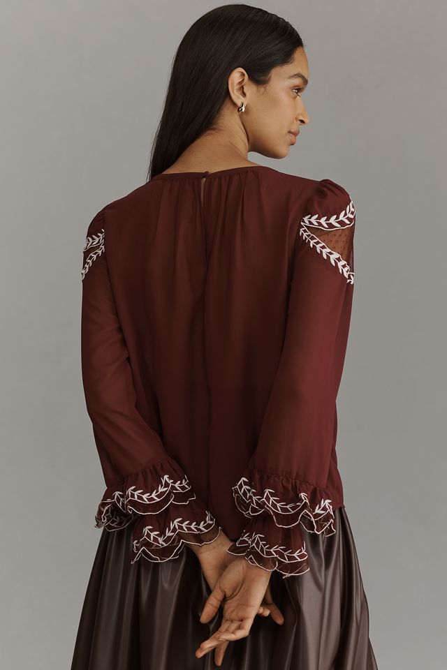 Blusa de Manga Larga con Apliques de Anthropologie #1