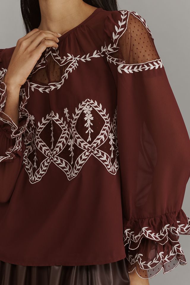Blusa de Manga Larga con Apliques de Anthropologie #3