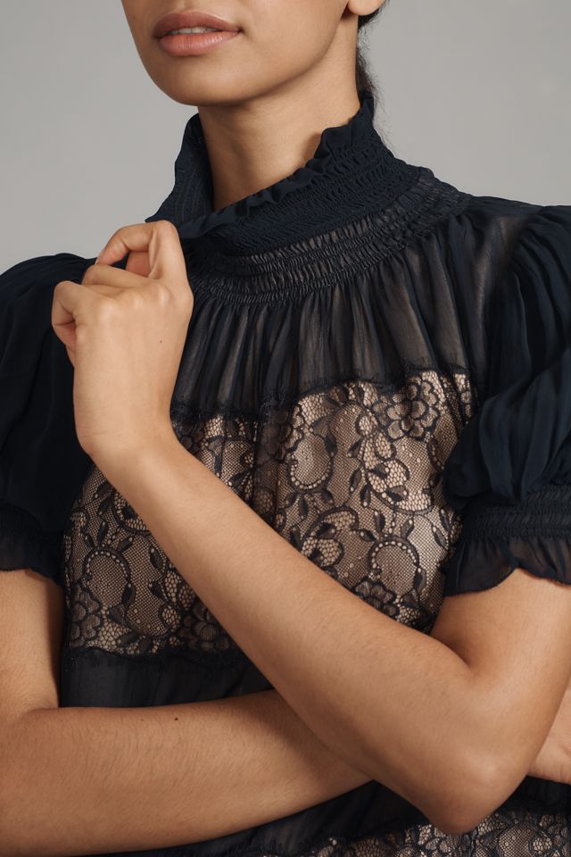 By Anthropologie High-Neck Lace Swing Blouse #3