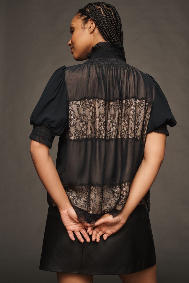 By Anthropologie High-Neck Lace Swing Blouse #5