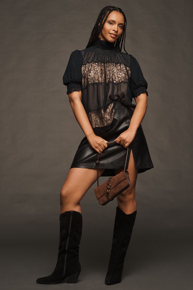 By Anthropologie High-Neck Lace Swing Blouse #6