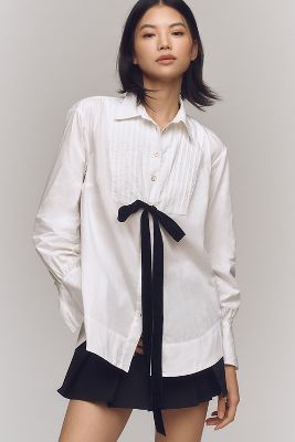 Shop Maeve Tuxedo Tie Tunic Blouse In White