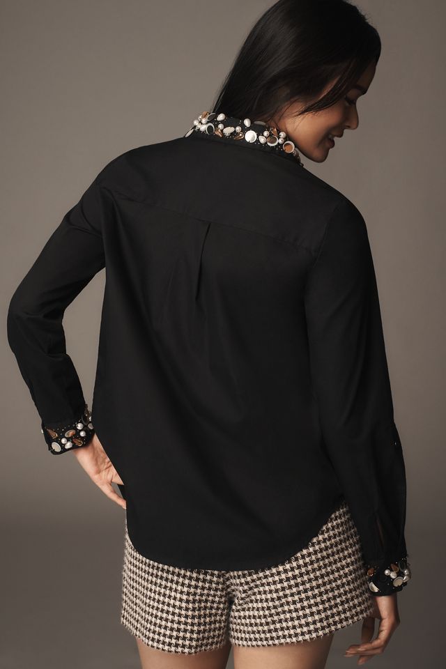 Maeve Long-Sleeve Embellished Buttondown Blouse #1