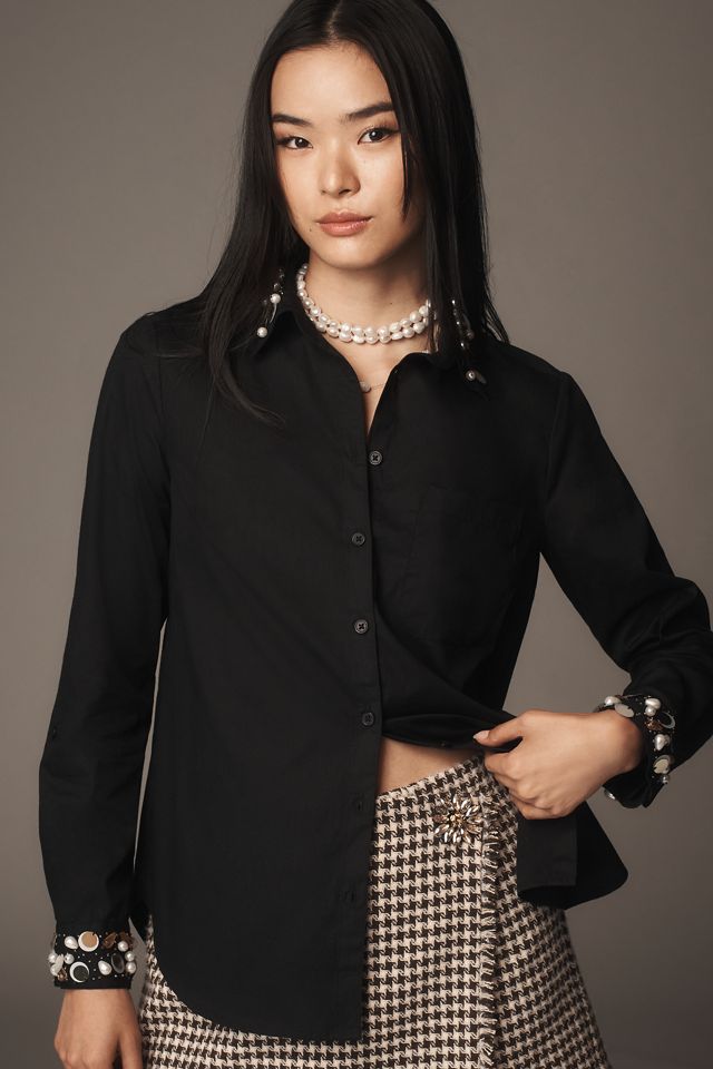 Maeve Long-Sleeve Embellished Buttondown Blouse #3