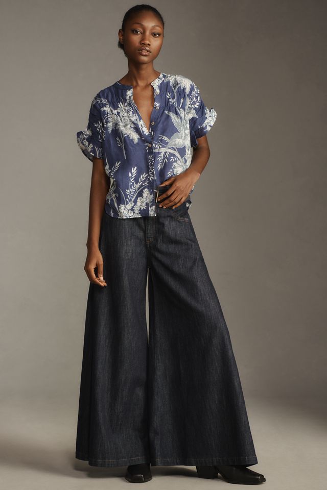 Pilcro Short-Sleeve Smocked Linen Buttondown Blouse #3