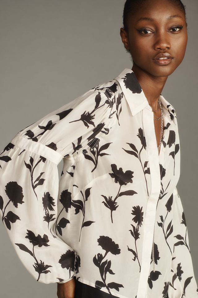 Maeve Long-Sleeve Shirred Blouse #2