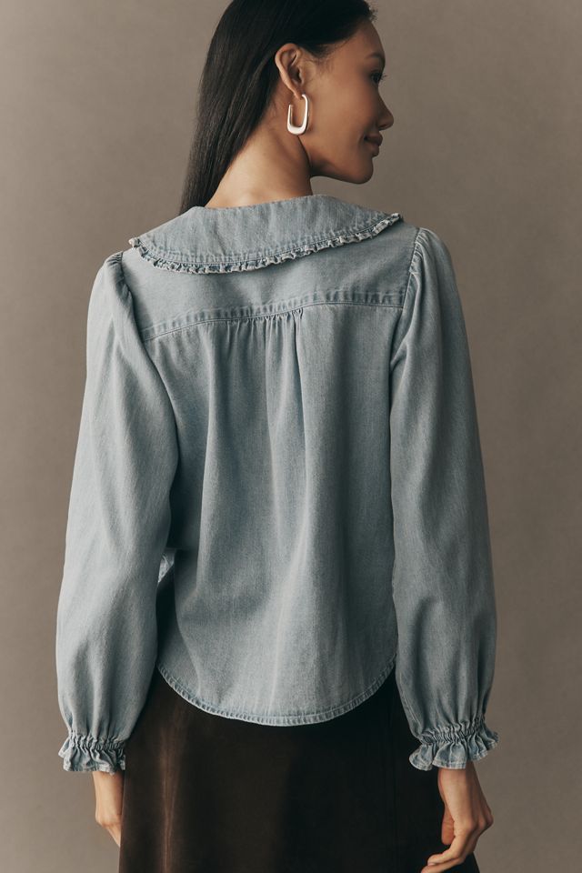 The Keira Light-Denim Long-Sleeve Blouse by Pilcro  #1