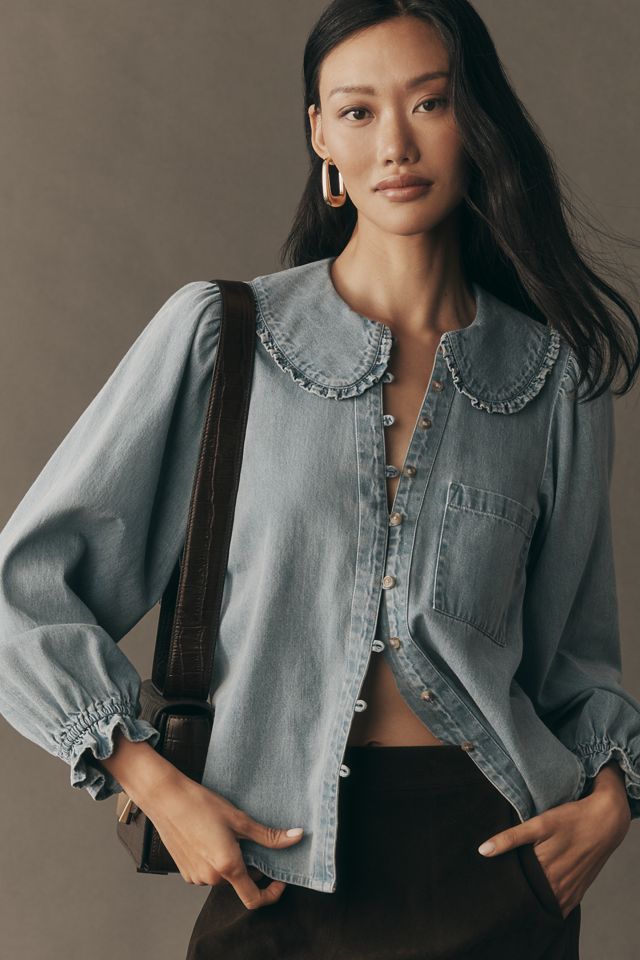 The Keira Light-Denim Long-Sleeve Blouse by Pilcro  #2