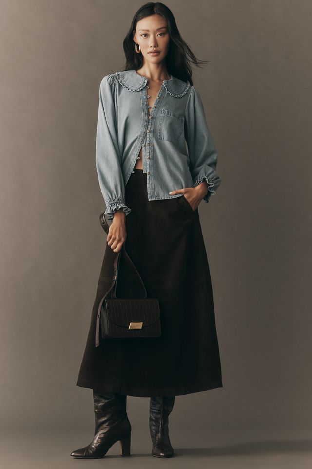 The Keira Light-Denim Long-Sleeve Blouse by Pilcro  #3