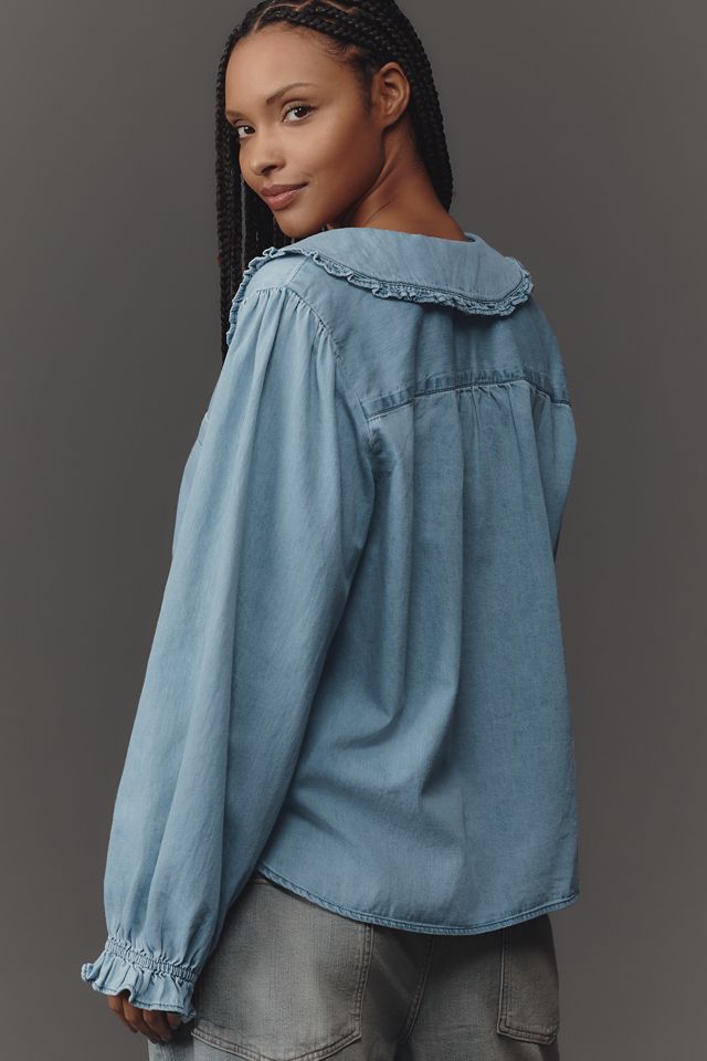 The Keira Light-Denim Long-Sleeve Blouse by Pilcro  #5