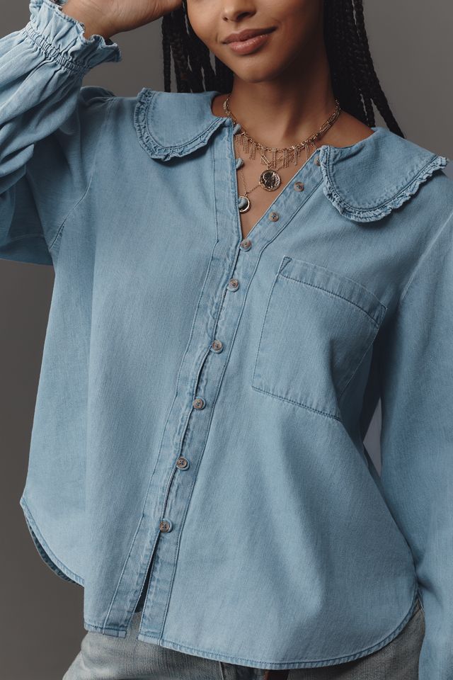 The Keira Light-Denim Long-Sleeve Blouse by Pilcro  #6