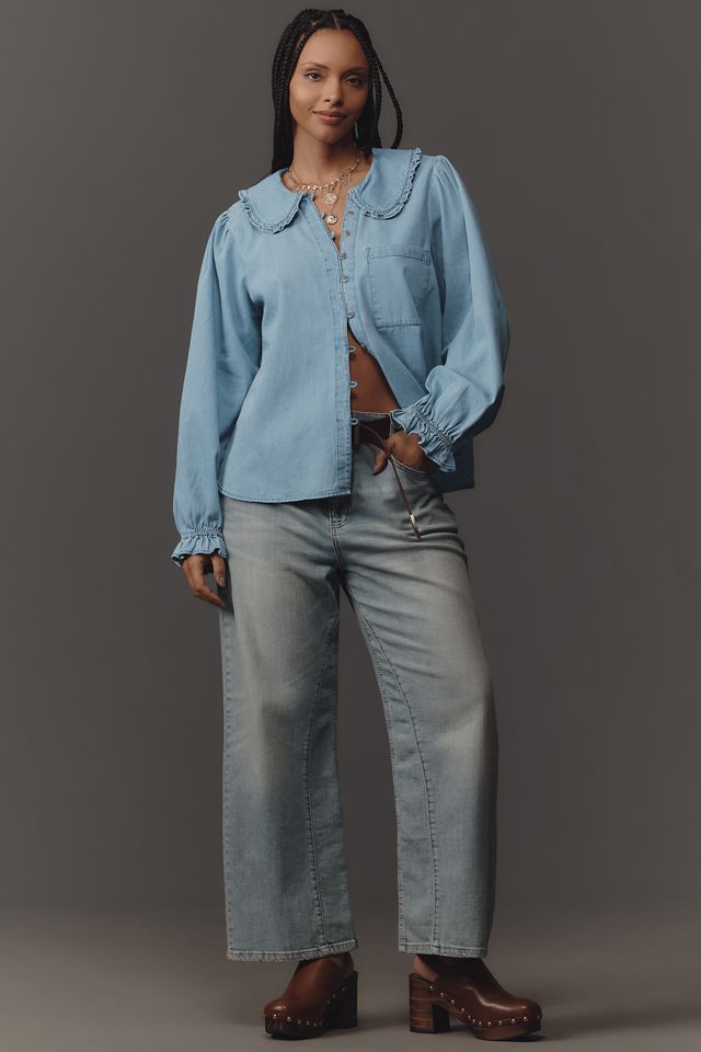 The Keira Light-Denim Long-Sleeve Blouse by Pilcro  #7