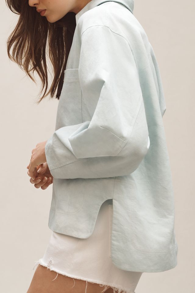 By Anthropologie Collared Patch Pocket Utility Popover Top #1